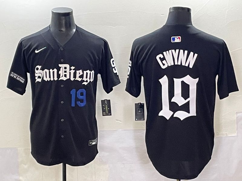 Men 2025 San Diego Padres 19 Gwynn Black Five generations Joint Name Nike MLB Jersey style 6